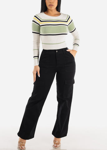 Image of Long Sleeve Multi Stripe Sweater Sage