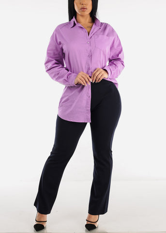 Image of Long Sleeve Cotton Tunic Shirt Lavender
