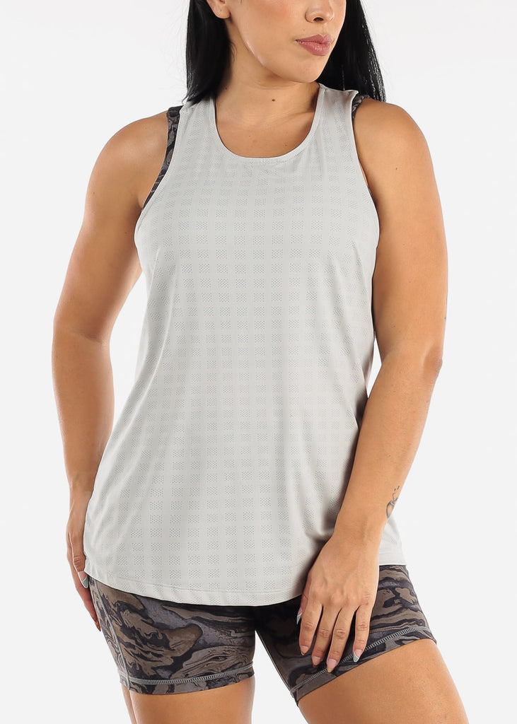Twisted Racerback Active Tunic Tank Top Light Grey