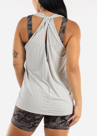Image of Twisted Racerback Active Tunic Tank Top Light Grey