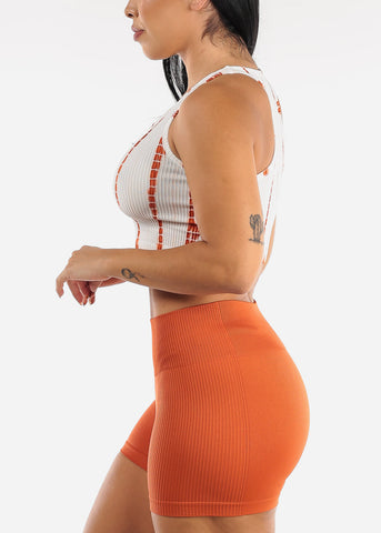 Image of Ribbed Tie Dye Seamless Active Cropped Top White & Orange