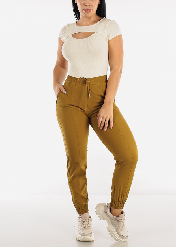 Activewear High Waisted Mustard Olive Athleisure Joggers