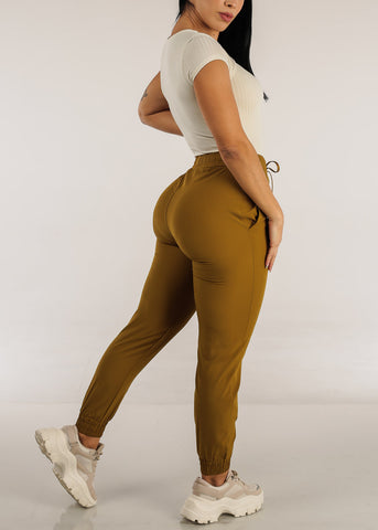 Image of Activewear High Waisted Mustard Olive Athleisure Joggers