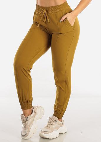 Image of Activewear High Waisted Mustard Olive Athleisure Joggers