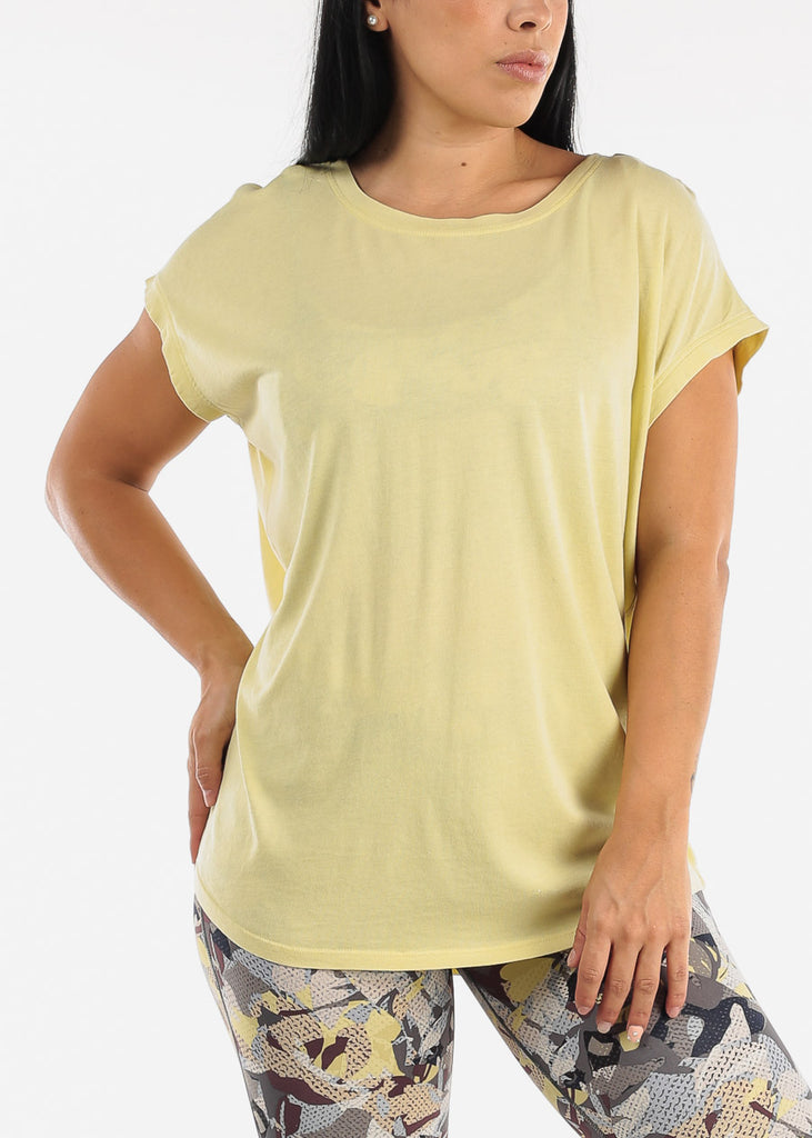 Cap Sleeve Cut Out Back Light Green Athleisure Top