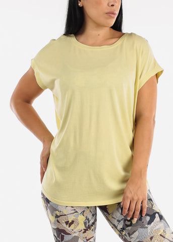 Image of Cap Sleeve Cut Out Back Light Green Athleisure Top