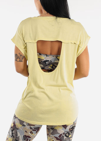 Image of Cap Sleeve Cut Out Back Light Green Athleisure Top