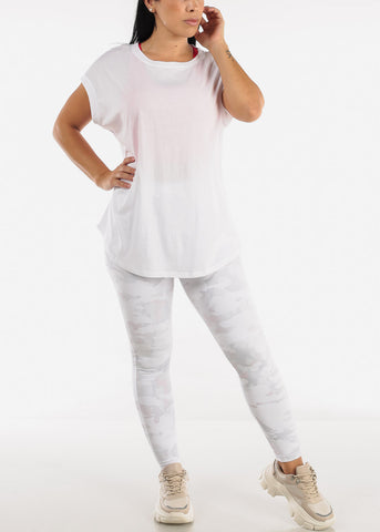 Image of White Cap Sleeve Cut Out Back Athleisure Top