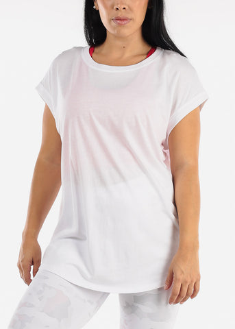Image of White Cap Sleeve Cut Out Back Athleisure Top