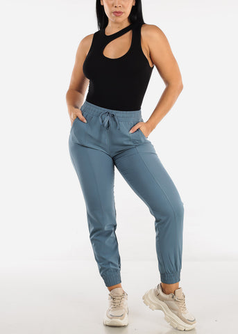 Image of Activewear High Waisted Dusty Blue Athleisure Joggers