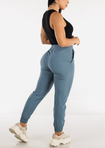 Image of Activewear High Waisted Dusty Blue Athleisure Joggers