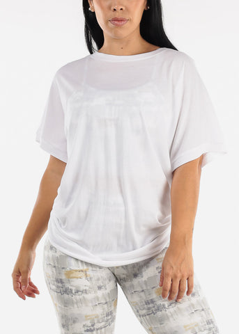 Image of White Open Tie-Back Short Sleeve Active Tee