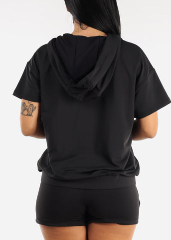 Image of Black Short Sleeve Active Pullover w Textured Interior