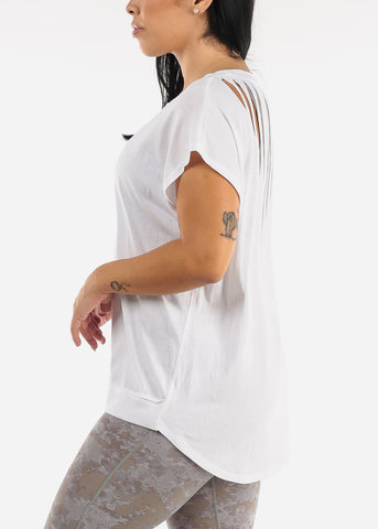 Image of White Cut Out Back Athleisure Cap Sleeve Top