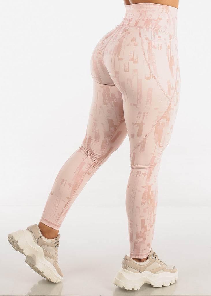 Activewear High Waisted Leggings Pink Printed