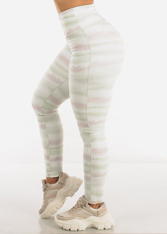 Image of Activewear High Waist Stripe Leggings Dusty Mint