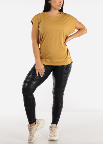 Image of Cut Out Back Athleisure Cap Sleeve Mustard Top