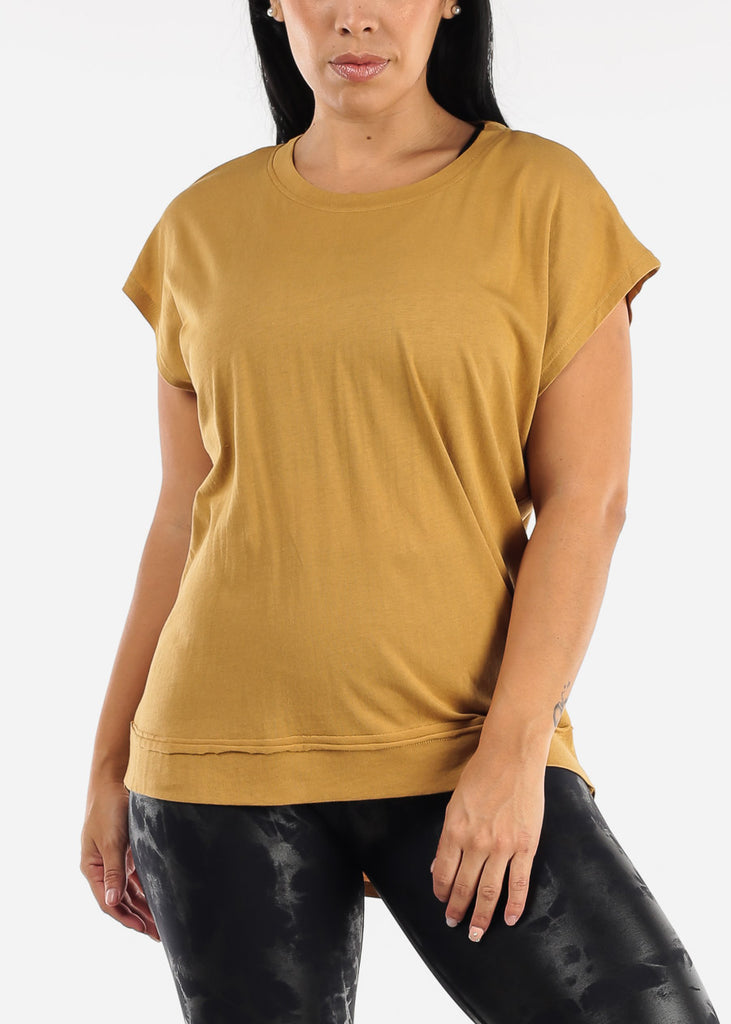 Cut Out Back Athleisure Cap Sleeve Mustard Top