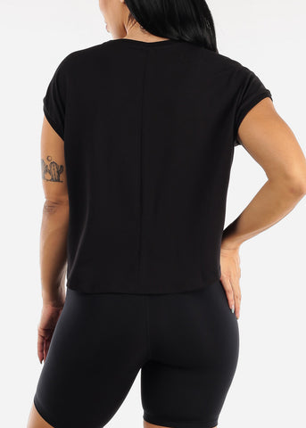 Image of Black Activewear Cap Sleeve Cropped Boxy Tee