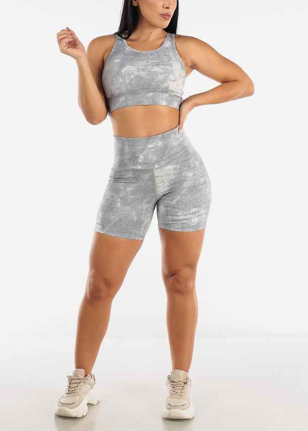 Activewear Sports Bra Cut Out Back Printed Grey