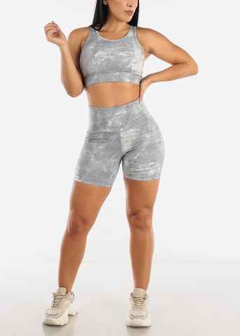 Image of Activewear Sports Bra Cut Out Back Printed Grey