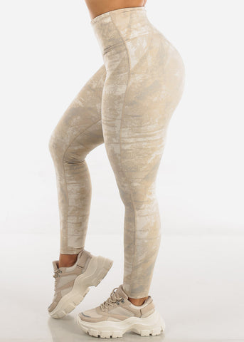 Image of Activewear High Waisted Leggings Beige Printed