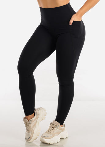 Image of Black High Waisted Solid Workout Leggings