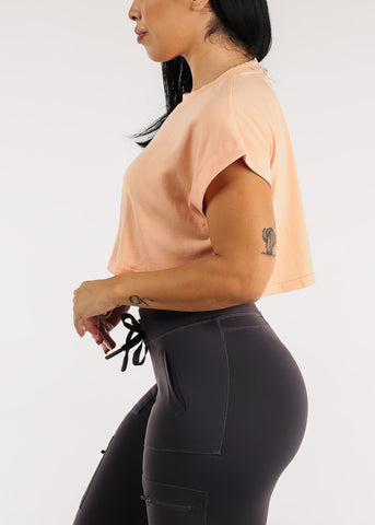Image of Pima Cotton Active Cap Sleeve Cropped Peach Tee