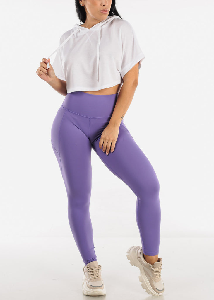 High Waisted Solid Workout Leggings Purple