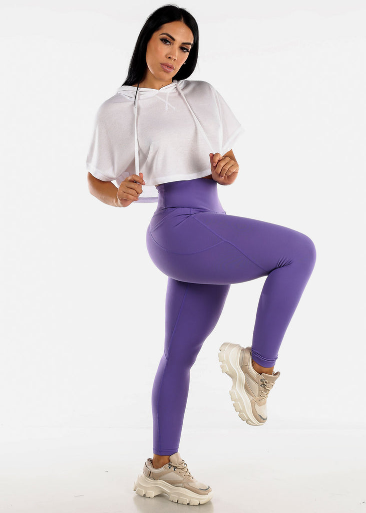 High Waisted Solid Workout Leggings Purple