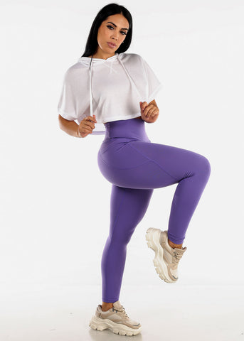 Image of High Waisted Solid Workout Leggings Purple