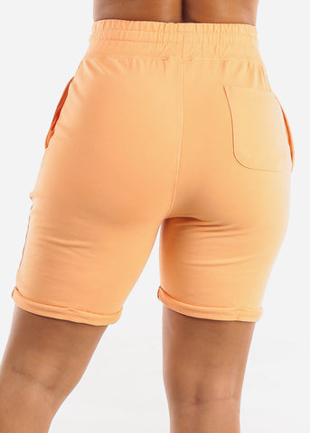 Image of Cotton High Waisted Relaxed Bermuda Shorts Coral