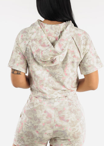 Image of Activewear Short Sleeve Floral Cropped Hoodie