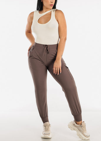 Image of Brown High Waisted Active Cargo Jogger Pants