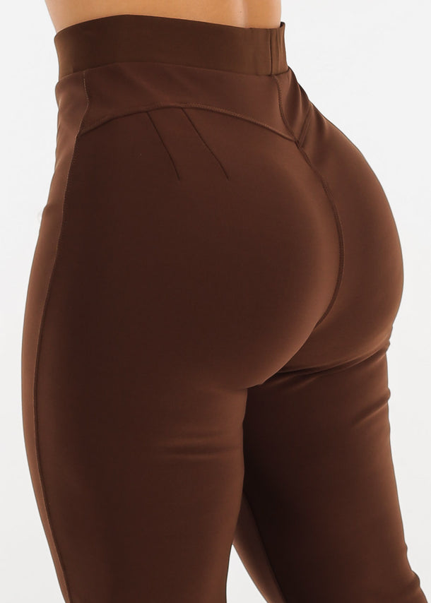 Brown Butt Lifting High Waist Dressy Skinny Pants