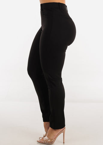 Image of Black Super High Waist Straight Leg Dressy Pants