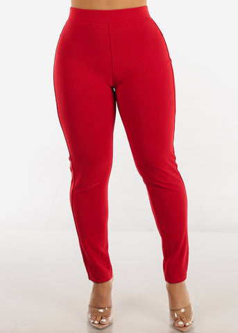 Image of Red Butt Lifting High Waist Dressy Skinny Pants