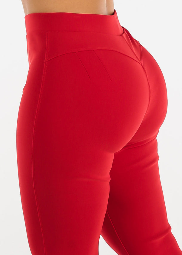 Red Butt Lifting High Waist Dressy Skinny Pants