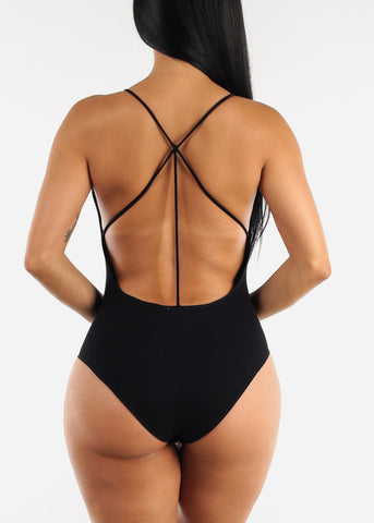 Image of Black Open Back Seamless Bodysuit