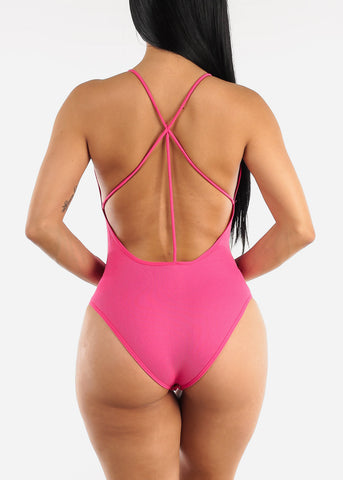 Image of Open Back Seamless Bodysuit Neon Pink