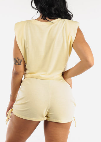 Image of Yellow Sleeveless Crop Top & High Waisted Shorts (2 PCE SET)