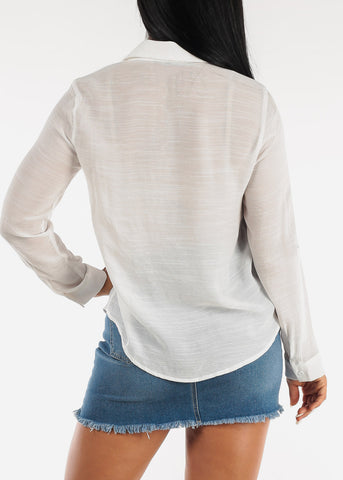 Image of White Button Down Collared Long Sleeve Shirt