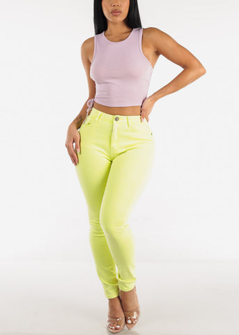 Image of Sleeveless Ribbed Lavender Crop Top w Ruched Drawstring Sides