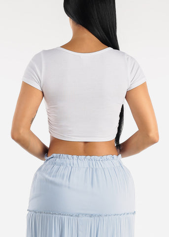 Image of White Short Sleeve Ruched Sides Crop Top