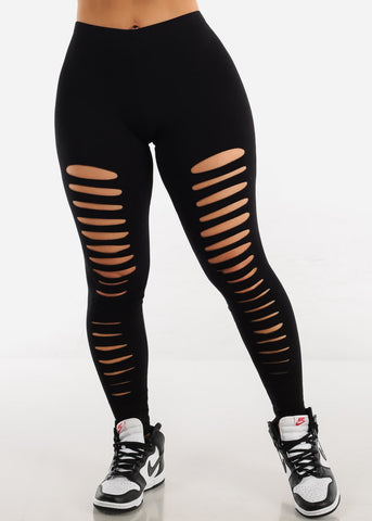 Image of Mid Rise Black Cut Out Leggings