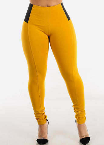 Image of Spandex Waist Mustard Skinny Pants