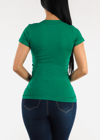Image of V-neck Basic T-Shirt (Dark Green)