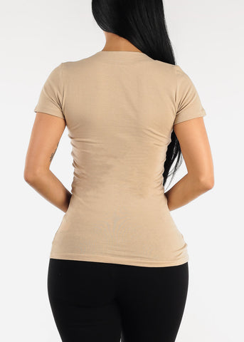 Image of V-neck Basic T-Shirt (Khaki)